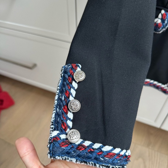 Joliee Paris black blazer with navy, red and white tweed trimming - Picture 3 of 5